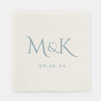 Elegant and Simple Dusty Blue Wedding Monogram Napkins