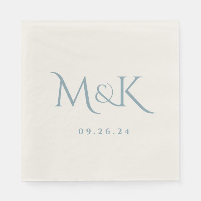 Elegant and Simple Dusty Blue Wedding Monogram Napkins (Front)