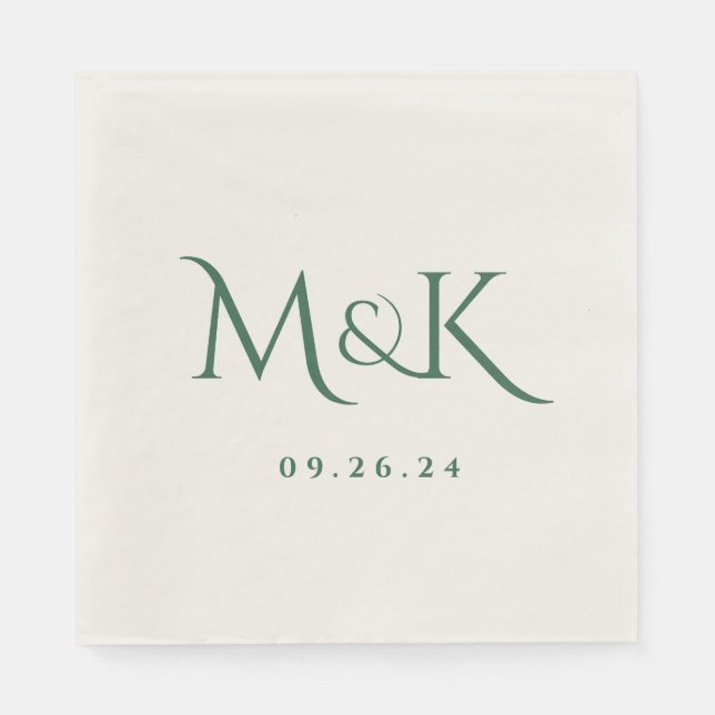 Elegant and Simple Emerald Green Wedding Monogram Napkins (Front)
