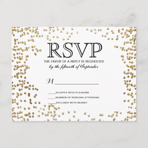 Elegant and Simple Faux Gold Confetti Invitation Postcard