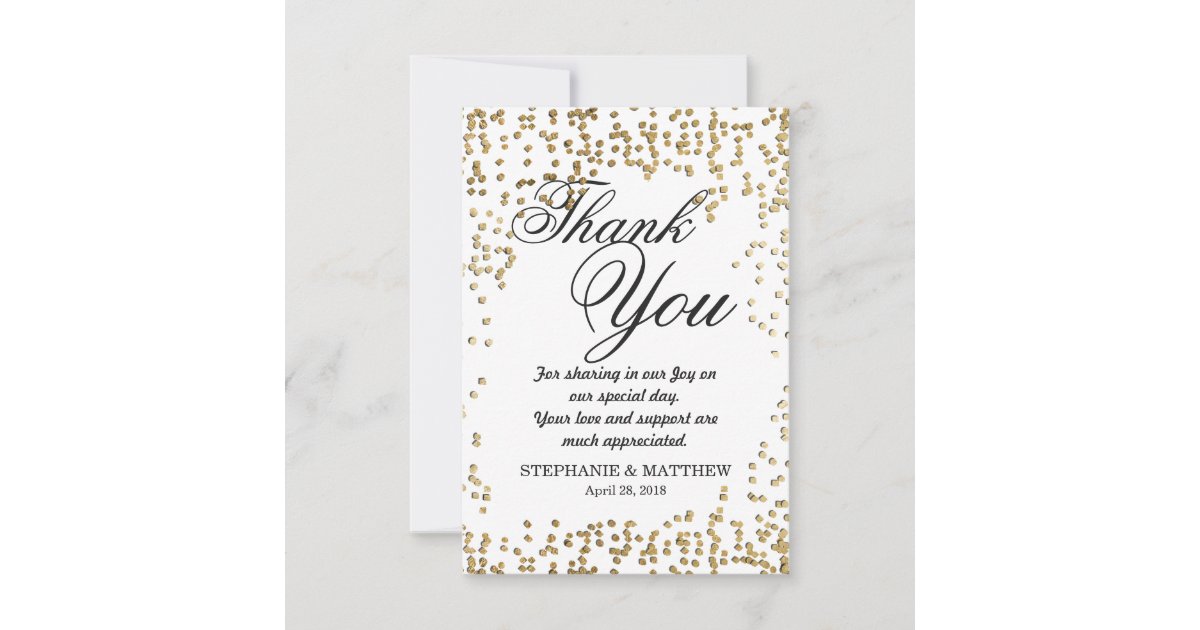 Elegant and Simple Faux Gold Confetti Thank You Card | Zazzle