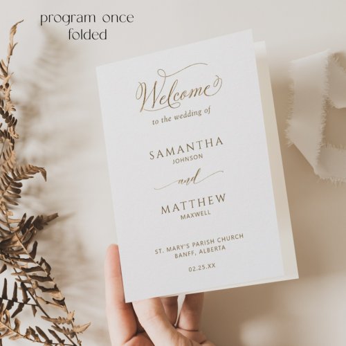 Elegant and Simple Gold Folded Wedding Program