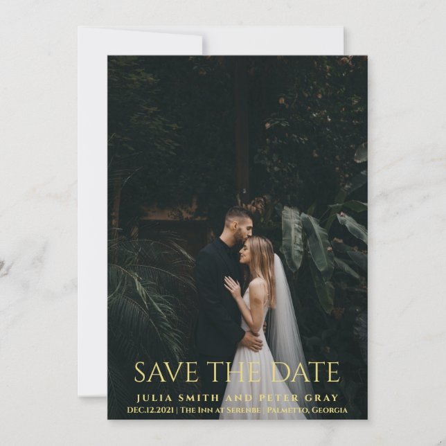 Elegant and Simple Gold Typography Wedding STD Invitation (Front)