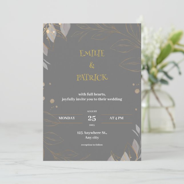 Elegant and simple gray wedding invitation (Standing Front)