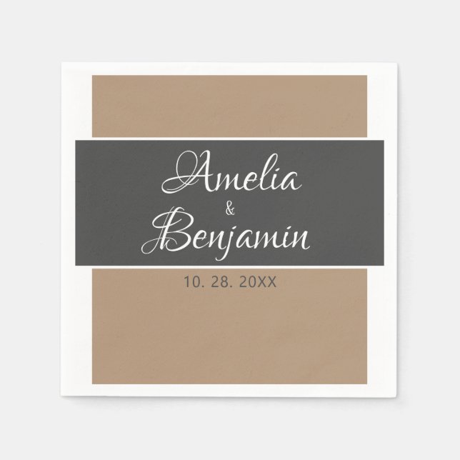 Elegant and simple grey beige typography wedding napkins (Front)