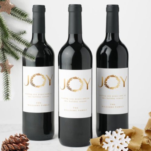 Elegant and Simple JOY Gold Foil Holiday  Wine Label