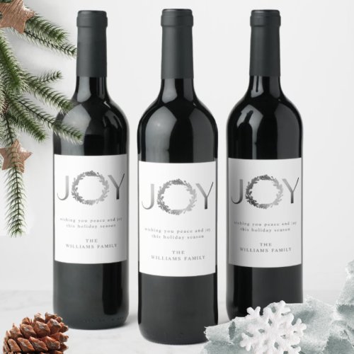 Elegant and Simple JOY Silver Foil Holiday Wine Wine Label