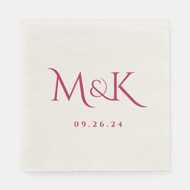 Elegant and Simple Magenta Wedding Monogram Napkins (Front)