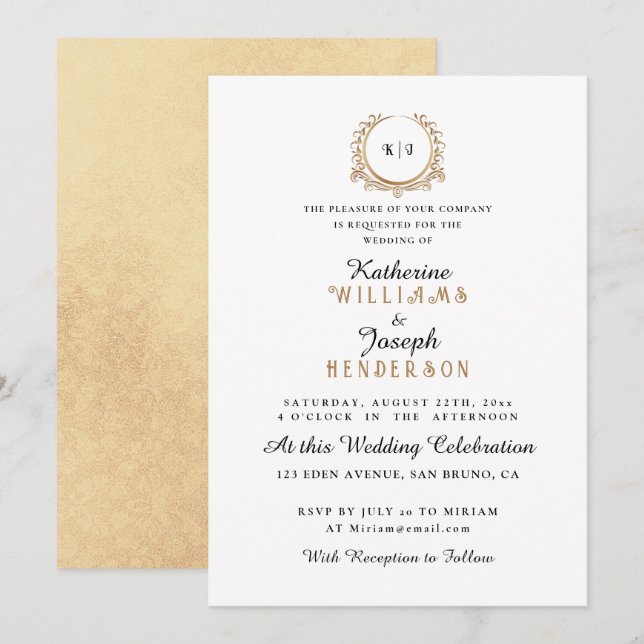 Elegant and simple Marriage Monogram Wedding Invitation (Front/Back)