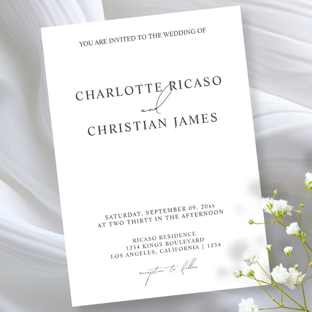 Elegant and Simple Minimalist Script Wedding Invitation (Elegant and Simple Minimalist Script Wedding Invitation by Ricaso. Sophisticated invites for couples)