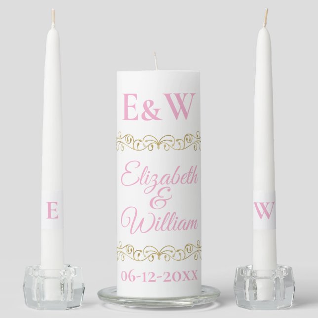 Elegant and simple monogram name wedding ceremony  unity candle set (Front)