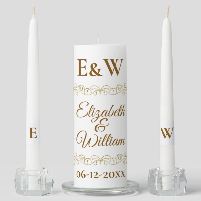 Elegant and simple monogram name wedding ceremony  unity candle set (Front)