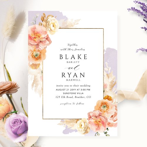 Elegant and Simple Purple Peach and Blush Wedding Invitation