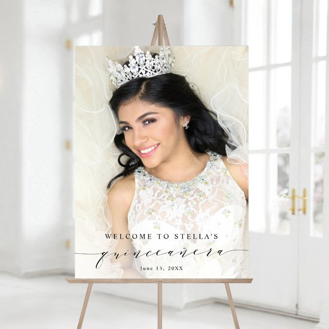 Elegant and Simple Quinceañera Welcome Photo Faux Canvas Print (Creator Uploaded)