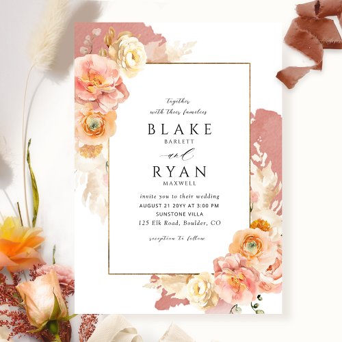 Elegant and Simple Rust Peach and Blush Wedding Invitation