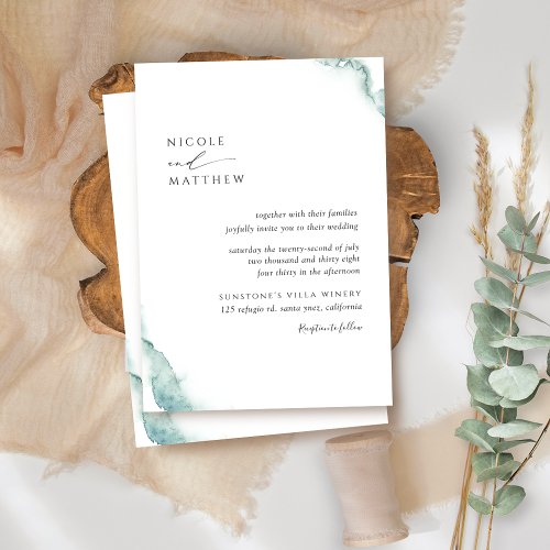 Elegant and Simple Sage Green Watercolor Wedding  Invitation
