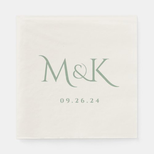 Elegant and Simple Sage Green Wedding Monogram Napkins