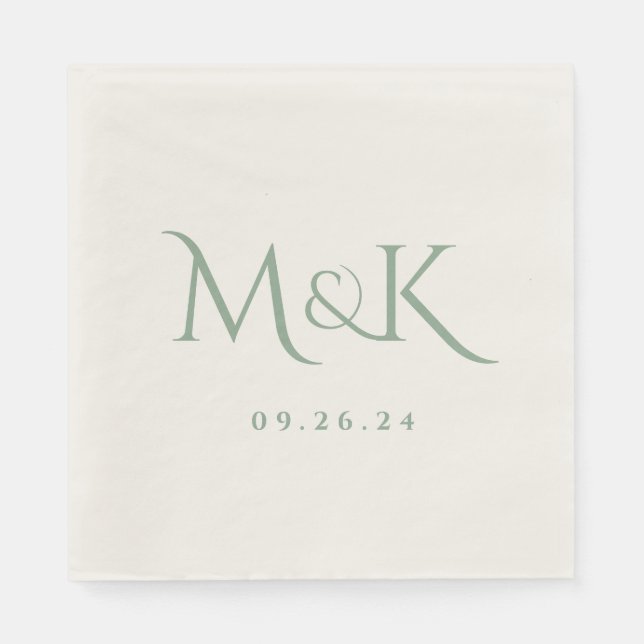 Elegant and Simple Sage Green Wedding Monogram Napkins (Front)