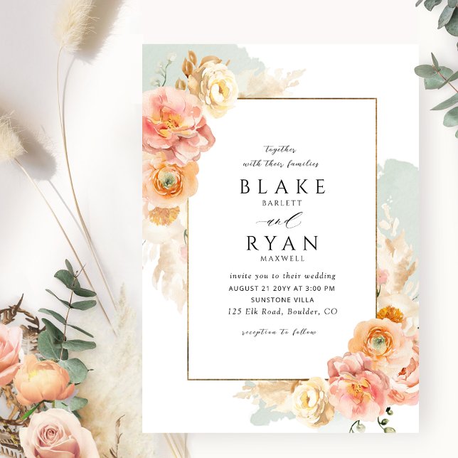 Elegant and Simple Sage, Peach and Blush Wedding Invitation (Creator Uploaded)