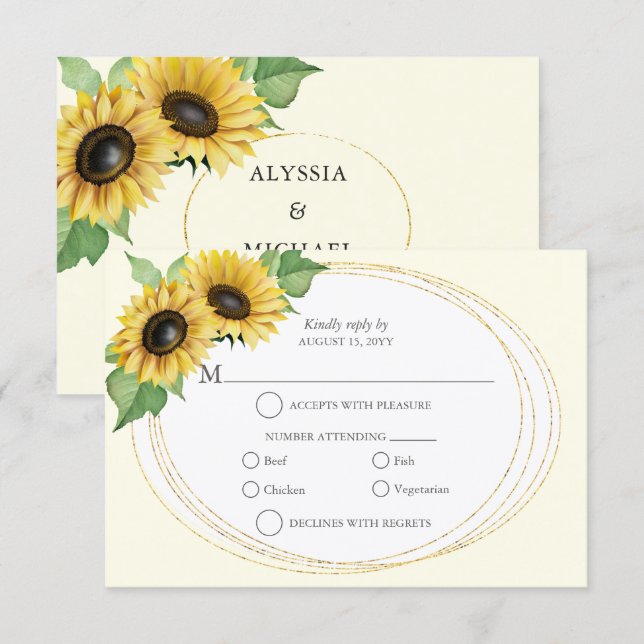 Elegant and Simple Sunflower RSVP Card (Front/Back)