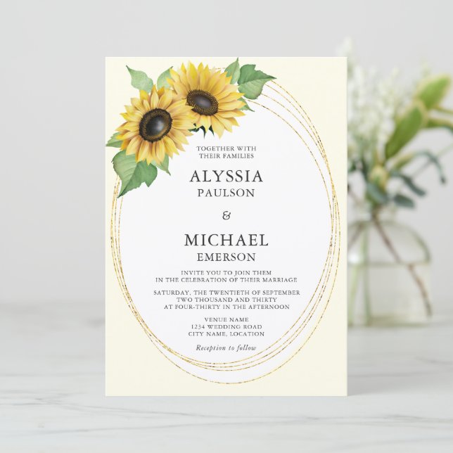 Elegant and Simple Sunflower Wedding Invitation (Standing Front)