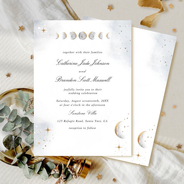 Elegant and Simple, Watercolor Celestial Wedding Invitation (Creator Uploaded)