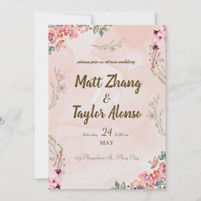 Elegant and simple wedding invitation with flowers (Front)