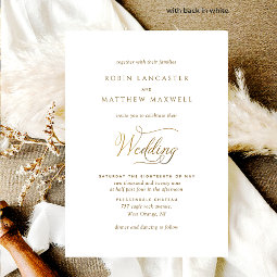Elegant and Simple White and Gold Wedding Invitation | Zazzle