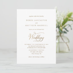 Elegant and Simple White and Gold Wedding Invitation | Zazzle