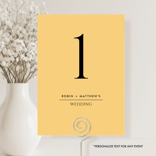 Elegant and Simple Yellow Table Number