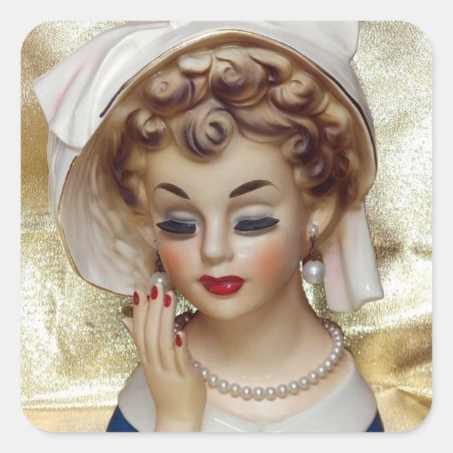 Elegant and Sophisticated Lady Head Vase Pam Fancy Square Sticker (Front)