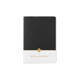 Elegant And Stylish Black White Gold Passport Holder