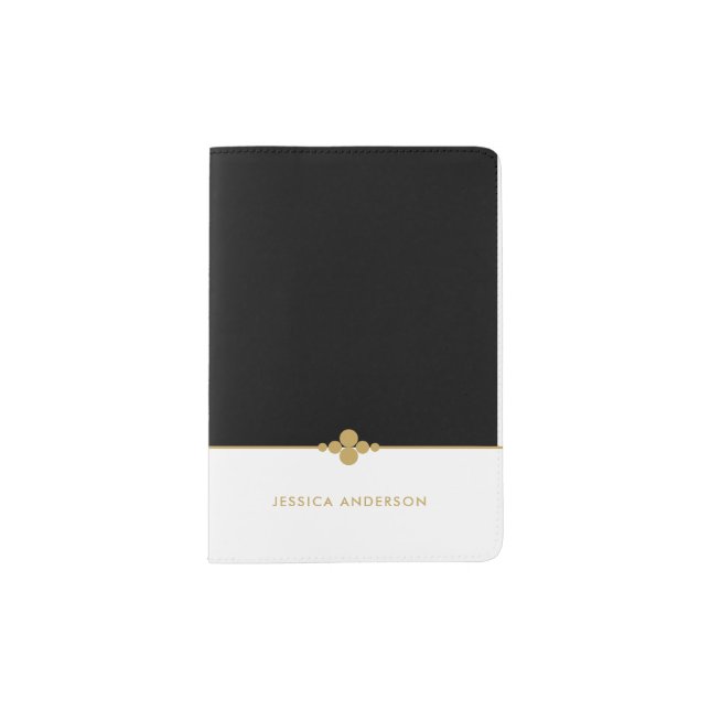 Elegant And Stylish Black White Gold Passport Holder (Front)