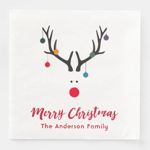 Elegant and stylish Christmas reindeer white red Paper Dinner Napkins