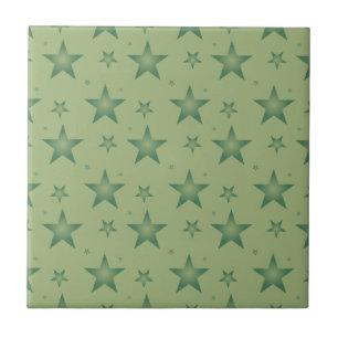 Elegant and Stylish Olive Stars on Sage Green Ceramic Tile