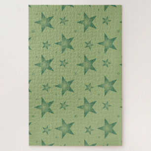 Elegant and Stylish Olive Stars on Sage Green Jigsaw Puzzle