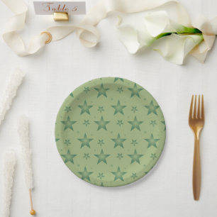 Elegant and Stylish Olive Stars on Sage Green Paper Plates
