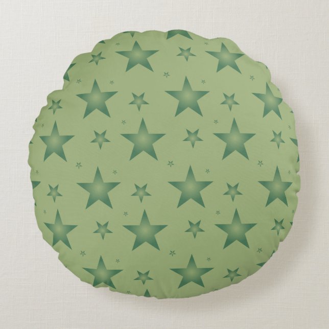 Elegant and Stylish Olive Stars on Sage Green Round Pillow (Front)
