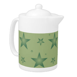 Elegant and Stylish Olive Stars on Sage Green Teapot