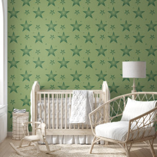 Elegant and Stylish Olive Stars on Sage Green Wallpaper