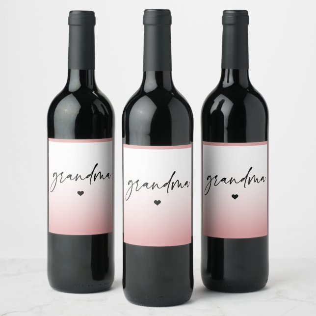 Elegant and Subtle Pink Grandma Script Gift Wine Label (Bottles)