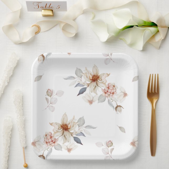 Elegant and Timeless Floral Paper Plates (Wedding)