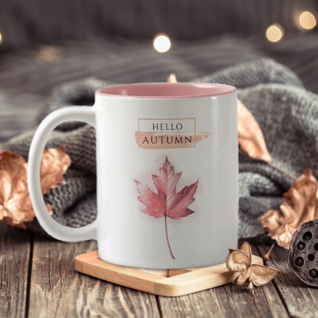 Elegant and Trendy Autumn Leaf Drawing Two-Tone Coffee Mug (Creator Uploaded)