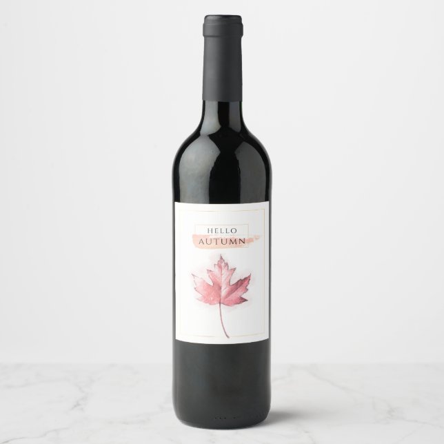 Elegant and Trendy Autumn Leaf Drawing Wine Label (Front)