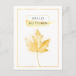 Elegant and Trendy Golden Autumn Leaf Drawing Postcard