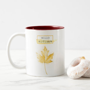 Elegant and Trendy Golden Autumn Leaf Drawing Two-Tone Coffee Mug