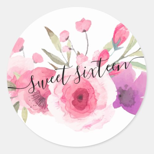 elegant and trendy pink floral typeface classic round sticker
