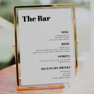 Elegant and trendy Wedding Drinks Bar Menu  Poster