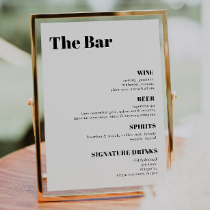 Elegant and trendy Wedding Drinks Bar Menu  Poster
