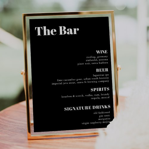 Elegant and trendy Wedding Drinks Bar Menu Poster